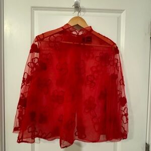 Simone Rocha Red Floral Sheer Top
